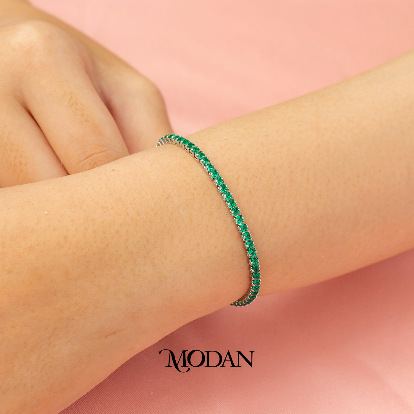 (16.5cm)(2.5mm) Clear & Green Colorful Square Party Tennis Bracelet Gelang Pesta Hypoallergenic Gold Filled