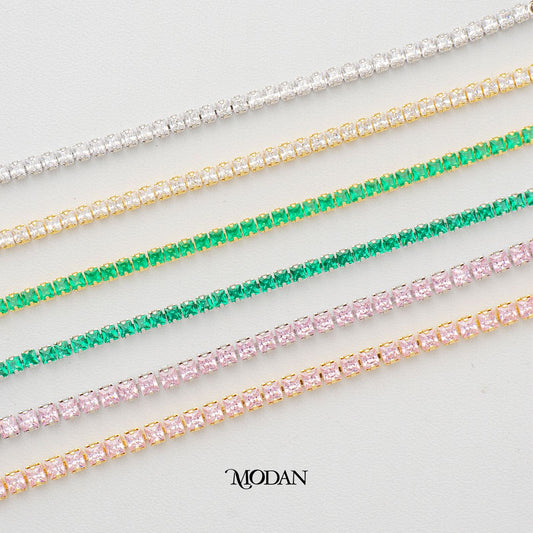 (16.5cm)(2.5mm) Clear & Green Colorful Square Party Tennis Bracelet Gelang Pesta Hypoallergenic Gold Filled