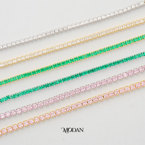 (16.5cm)(2.5mm) Clear & Green Colorful Square Party Tennis Bracelet Gelang Pesta Hypoallergenic Gold Filled