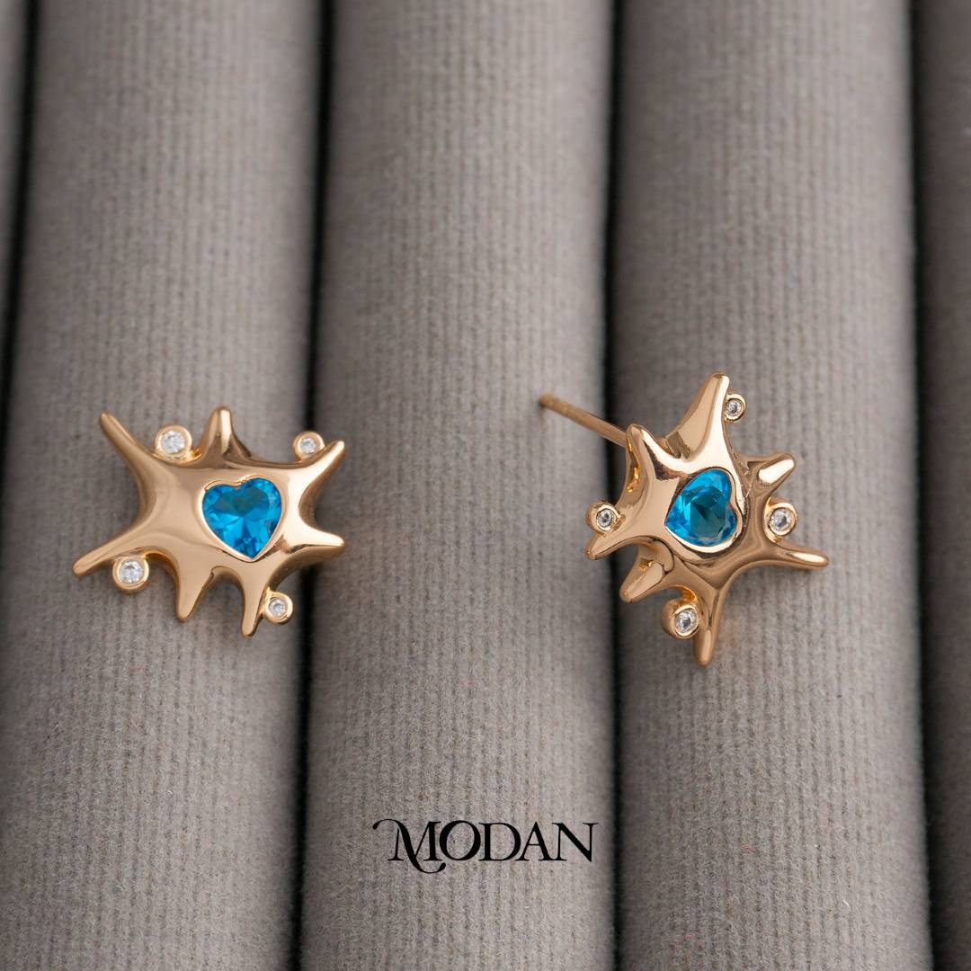 Multicolor Chunky Heart Stud Earrings Anting Bentuk Hati Hypoallergenic Gold Plated