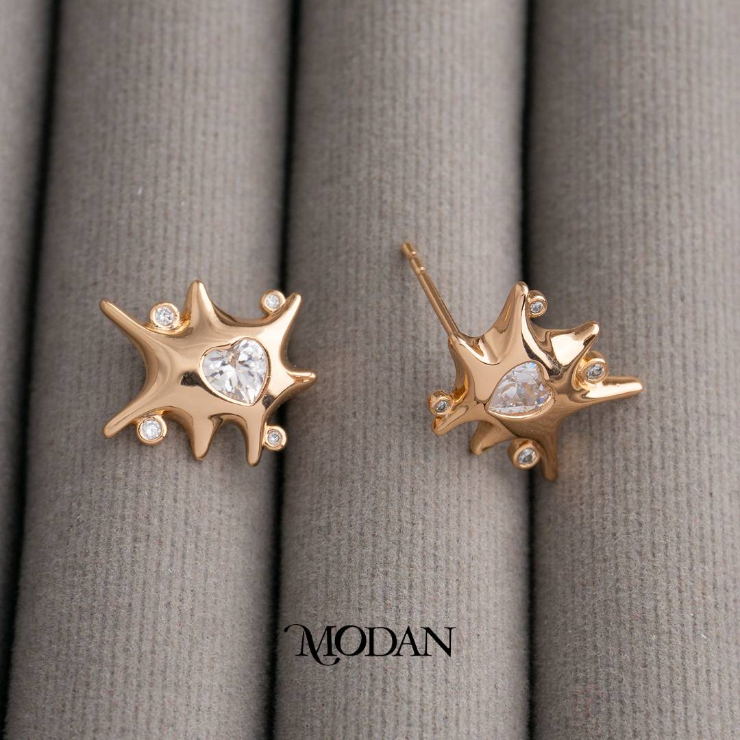 Multicolor Chunky Heart Stud Earrings Anting Bentuk Hati Hypoallergenic Gold Plated