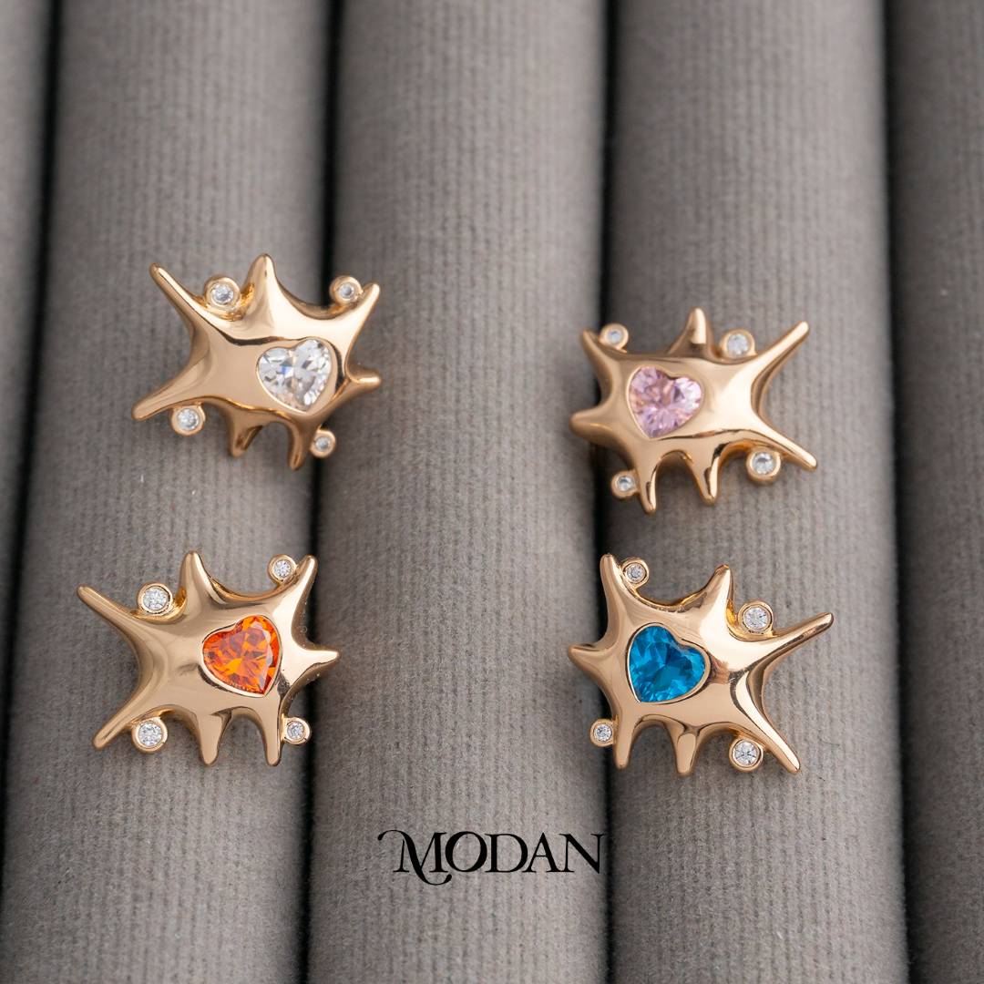 Multicolor Chunky Heart Stud Earrings Anting Bentuk Hati Hypoallergenic Gold Plated