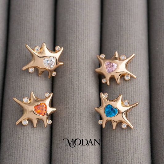 Multicolor Chunky Heart Stud Earrings Anting Bentuk Hati Hypoallergenic Gold Plated