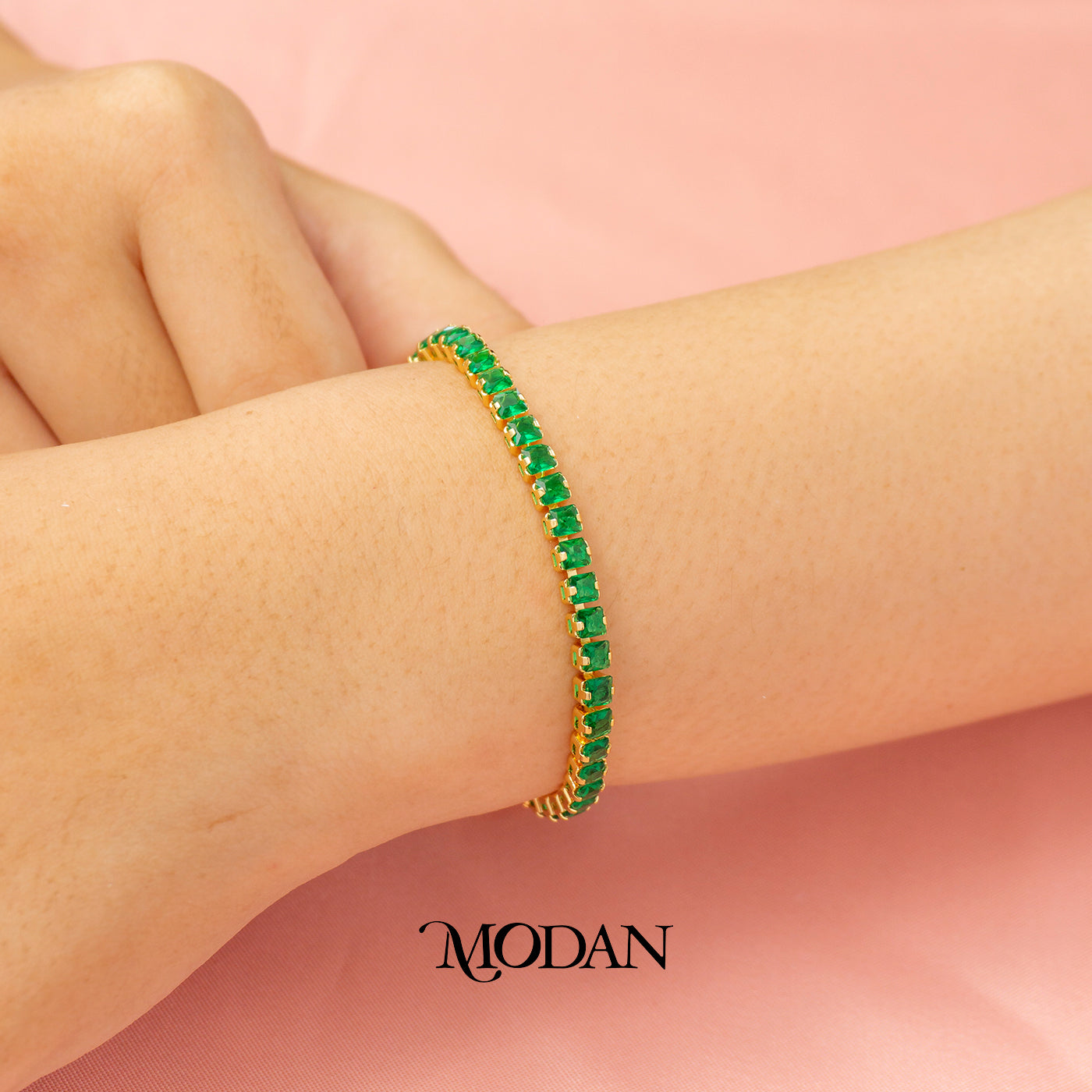 (16.5cm)(4mm) Clear, Green, Pink Cocktail Party Tennis Bracelet Gelang Pesta Hypoallergenic Gold Filled