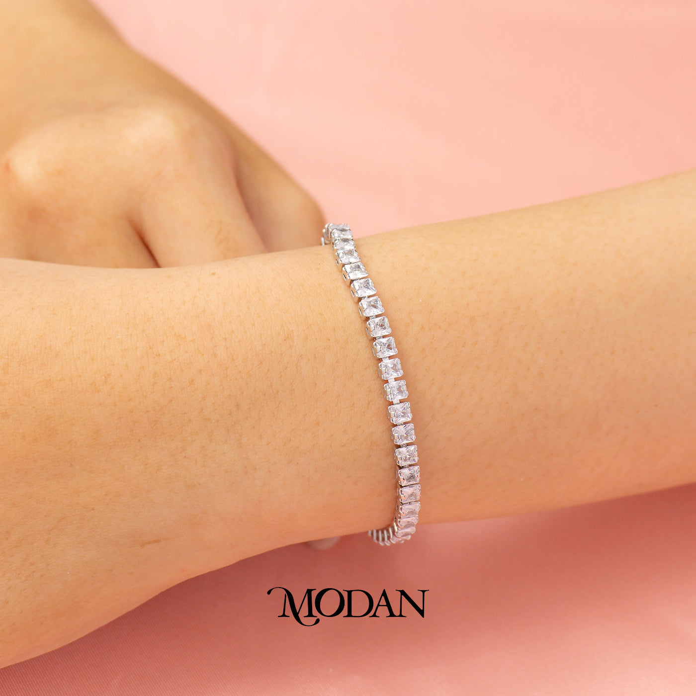 (16.5cm)(4mm) Clear, Green, Pink Cocktail Party Tennis Bracelet Gelang Pesta Hypoallergenic Gold Filled