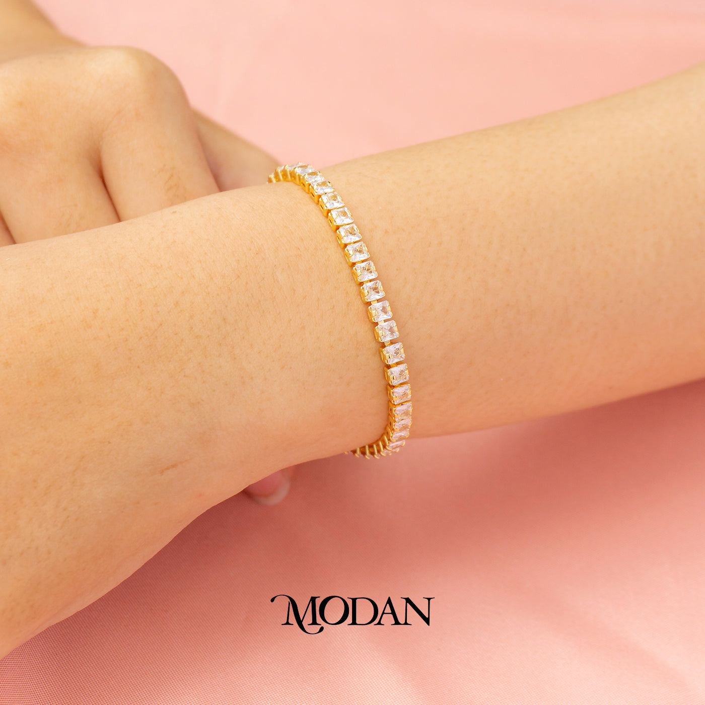 (16.5cm)(4mm) Clear, Green, Pink Cocktail Party Tennis Bracelet Gelang Pesta Hypoallergenic Gold Filled
