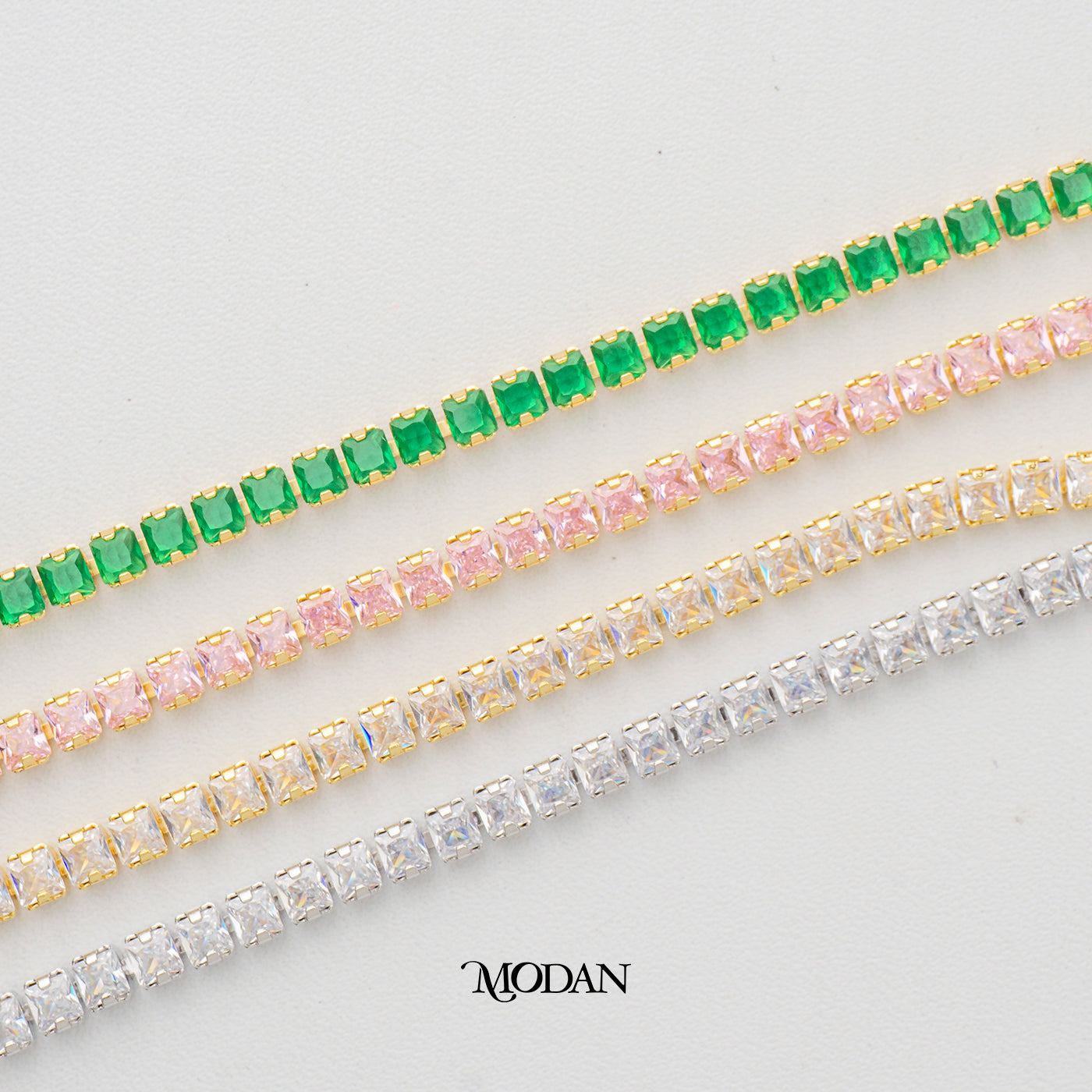 (16.5cm)(4mm) Clear, Green, Pink Cocktail Party Tennis Bracelet Gelang Pesta Hypoallergenic Gold Filled