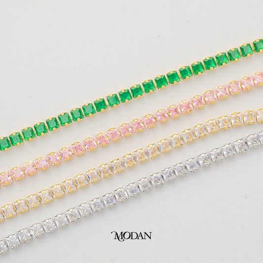 (16.5cm)(4mm) Clear, Green, Pink Cocktail Party Tennis Bracelet Gelang Pesta Hypoallergenic Gold Filled