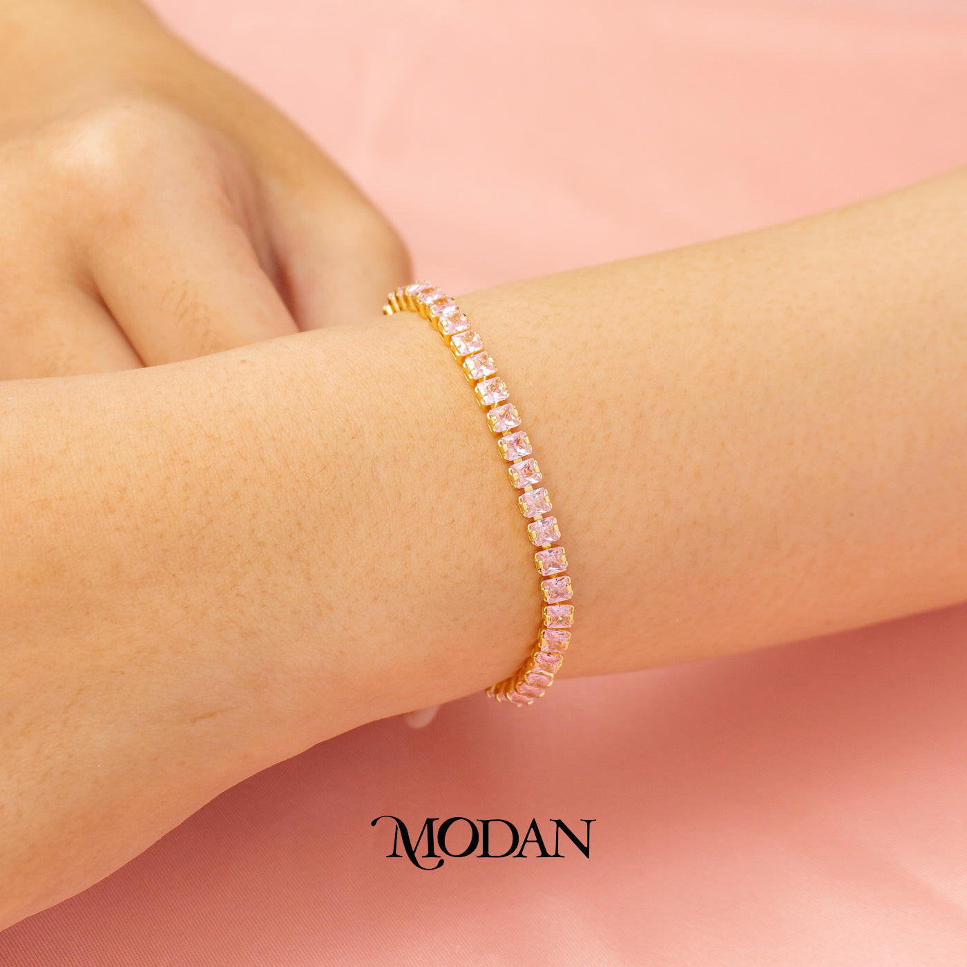 (16.5cm)(4mm) Clear, Green, Pink Cocktail Party Tennis Bracelet Gelang Pesta Hypoallergenic Gold Filled