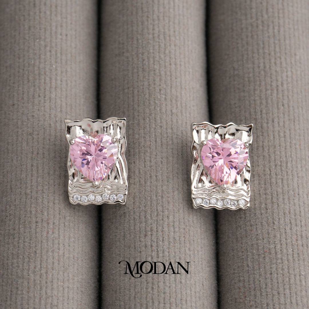 Multicolor Chunky Rectangular Heart Stud Earrings Anting Bentuk Hati Hypoallergenic Gold Plated