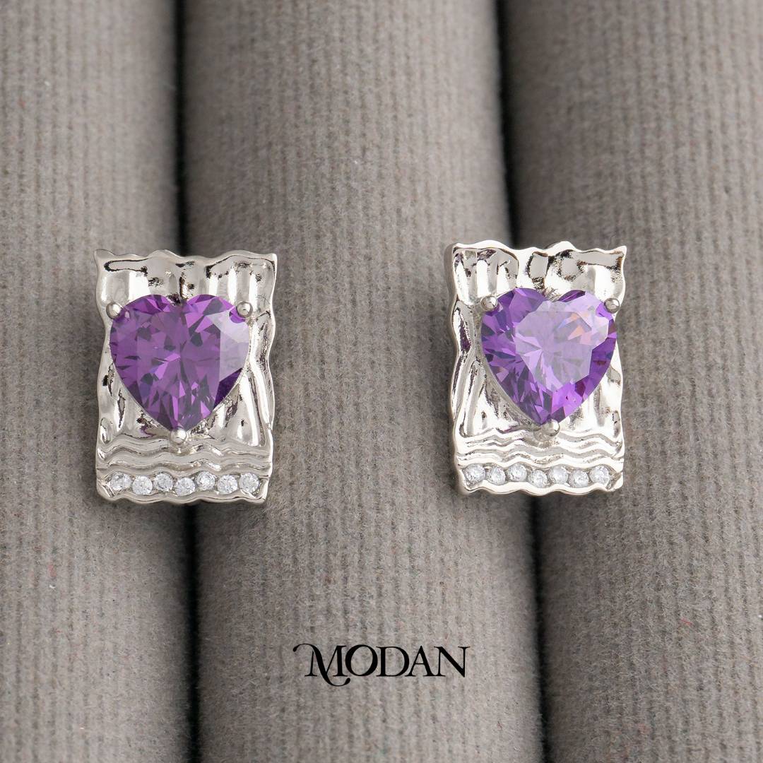 Multicolor Chunky Rectangular Heart Stud Earrings Anting Bentuk Hati Hypoallergenic Gold Plated