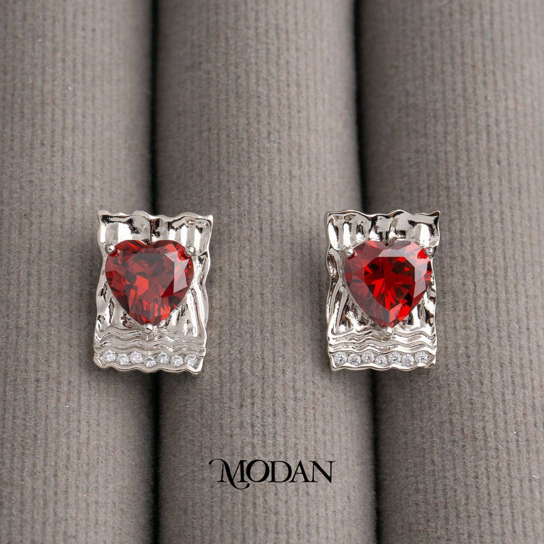 Multicolor Chunky Rectangular Heart Stud Earrings Anting Bentuk Hati Hypoallergenic Gold Plated