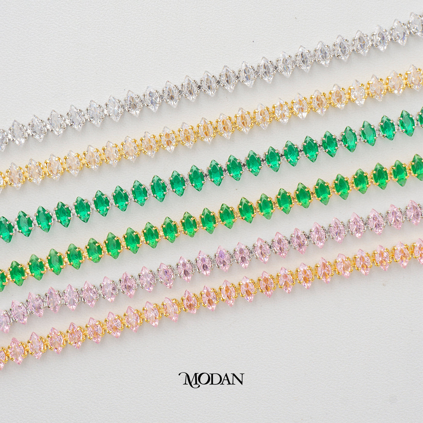 (16.5cm)(5mm) Colorful Marquise Party Tennis Bracelet Gelang Pesta Hypoallergenic Gold Filled