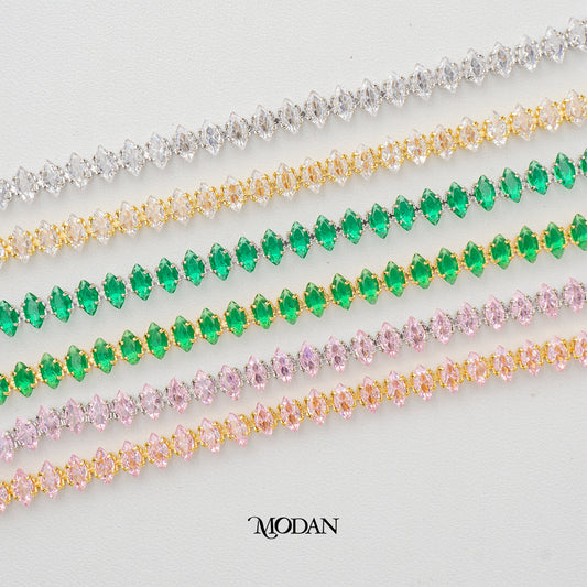 (16.5cm)(5mm) Colorful Marquise Party Tennis Bracelet Gelang Pesta Hypoallergenic Gold Filled