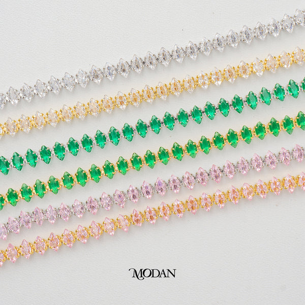 (16.5cm)(5mm) Colorful Marquise Party Tennis Bracelet Gelang Pesta Hypoallergenic Gold Filled
