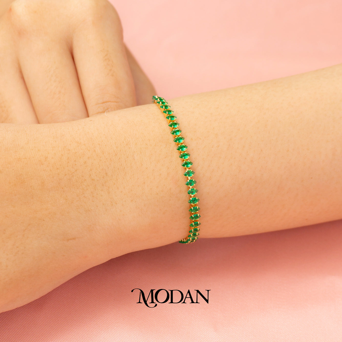 (16.5cm)(4mm) Clear, Green, Pink Colorful Marquise Party Tennis Bracelet Gelang Pesta Hypoallergenic Gold Filled