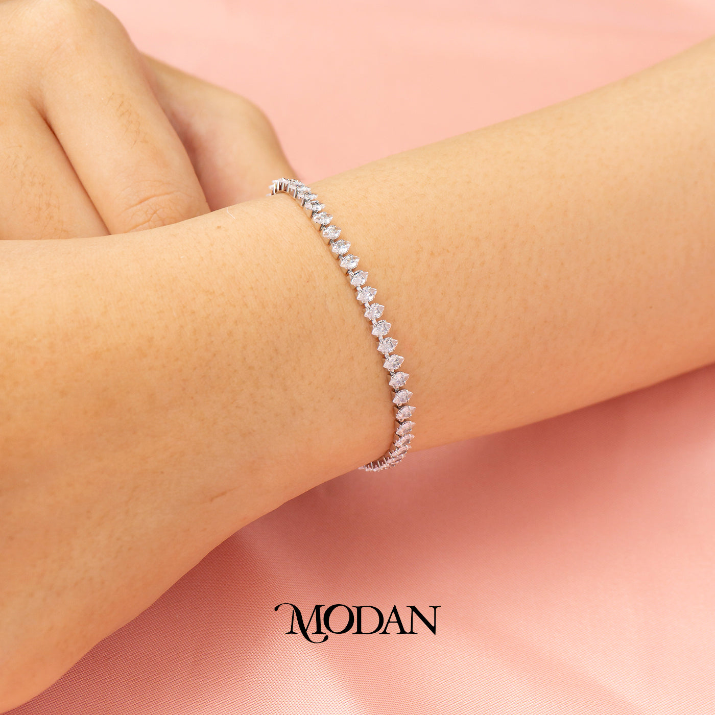 (16.5cm)(4mm) Clear, Green, Pink Colorful Marquise Party Tennis Bracelet Gelang Pesta Hypoallergenic Gold Filled