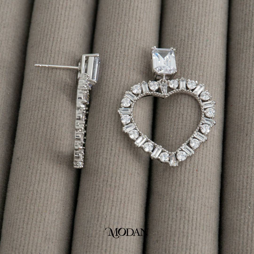 Sparkling Big Heart Drop Earrings Anting Pesta Hati Besar Hypoallergenic Rhodium Plated