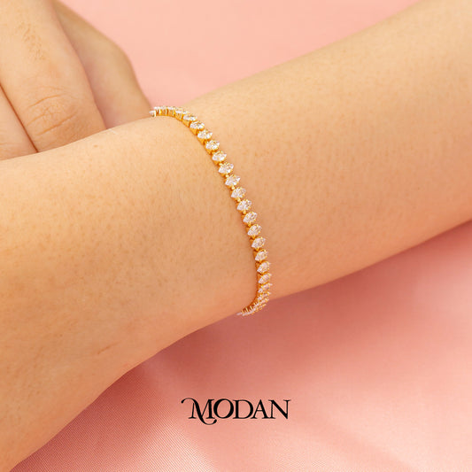 (16.5cm)(4mm) Clear, Green, Pink Colorful Marquise Party Tennis Bracelet Gelang Pesta Hypoallergenic Gold Filled