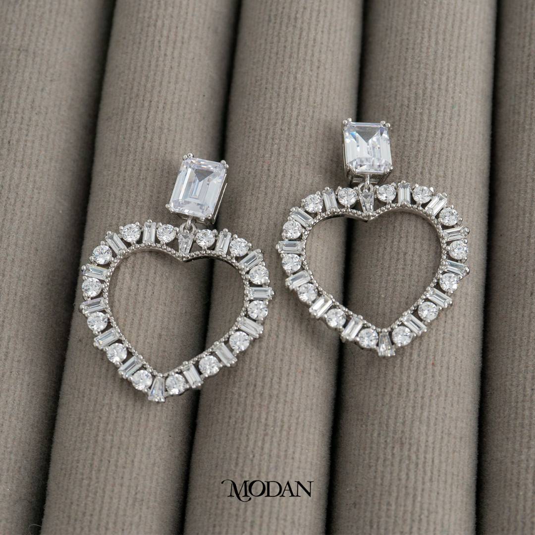 Sparkling Big Heart Drop Earrings Anting Pesta Hati Besar Hypoallergenic Rhodium Plated
