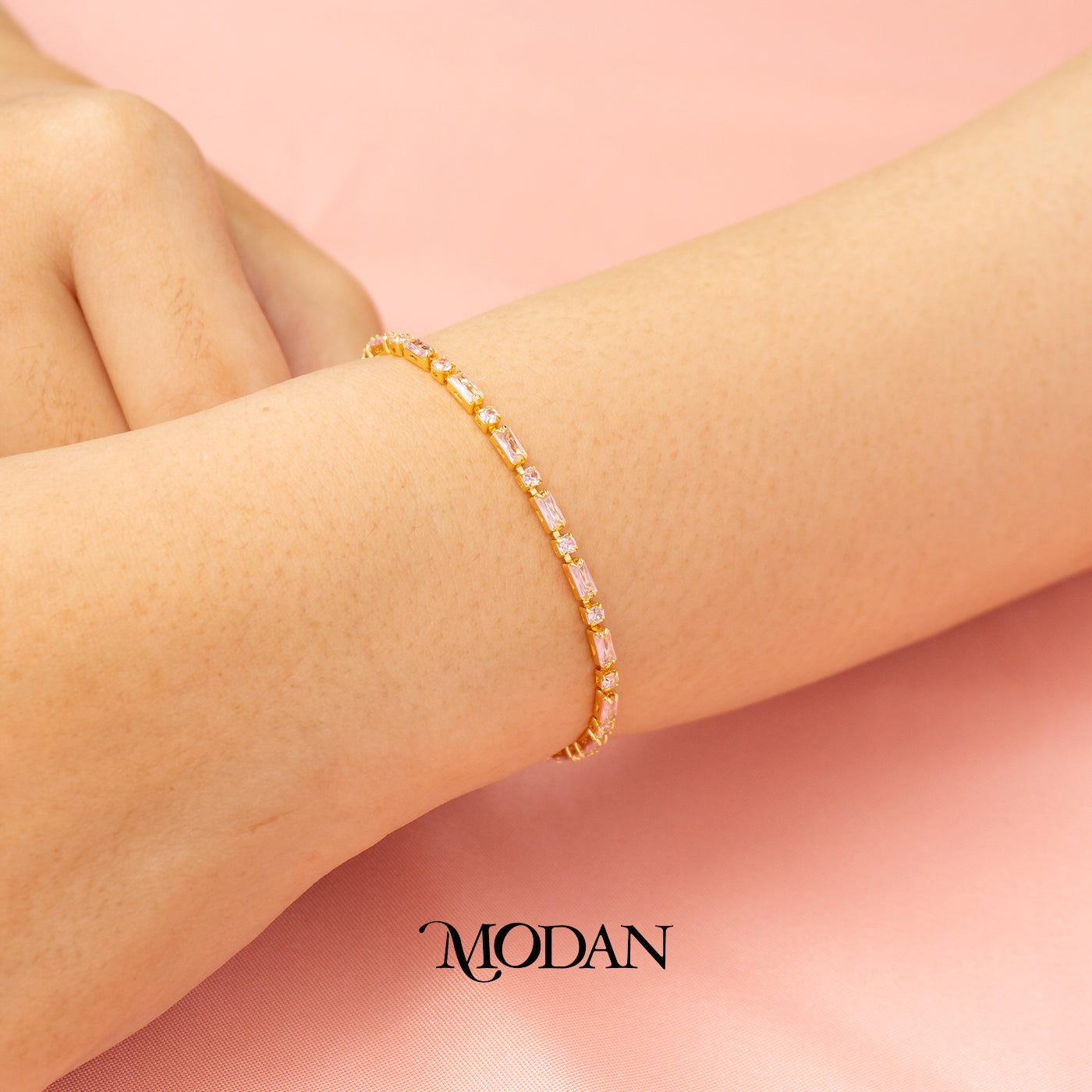 (2.5mm) Simple Round Baguette Zirconia Tennis Adjustable Bracelet Gelang Serut Hypoallergenic Gold Filled