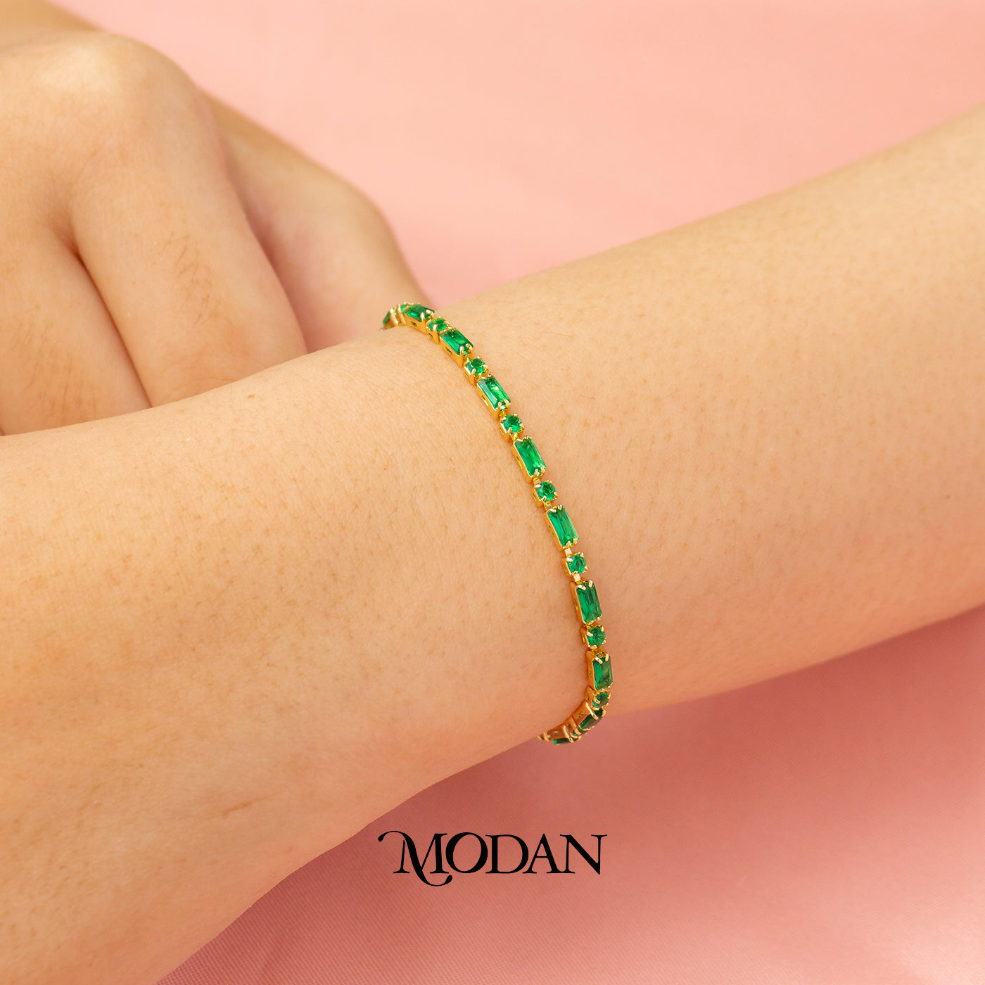 (2.5mm) Simple Round Baguette Zirconia Tennis Adjustable Bracelet Gelang Serut Hypoallergenic Gold Filled