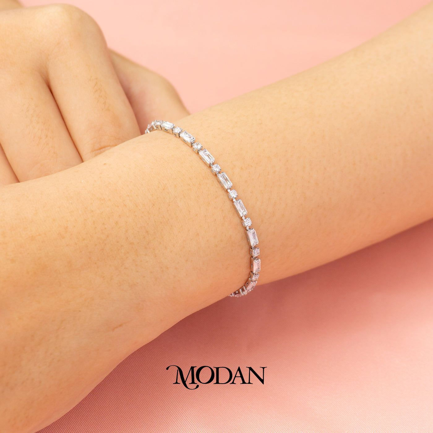 (2.5mm) Simple Round Baguette Zirconia Tennis Adjustable Bracelet Gelang Serut Hypoallergenic Gold Filled
