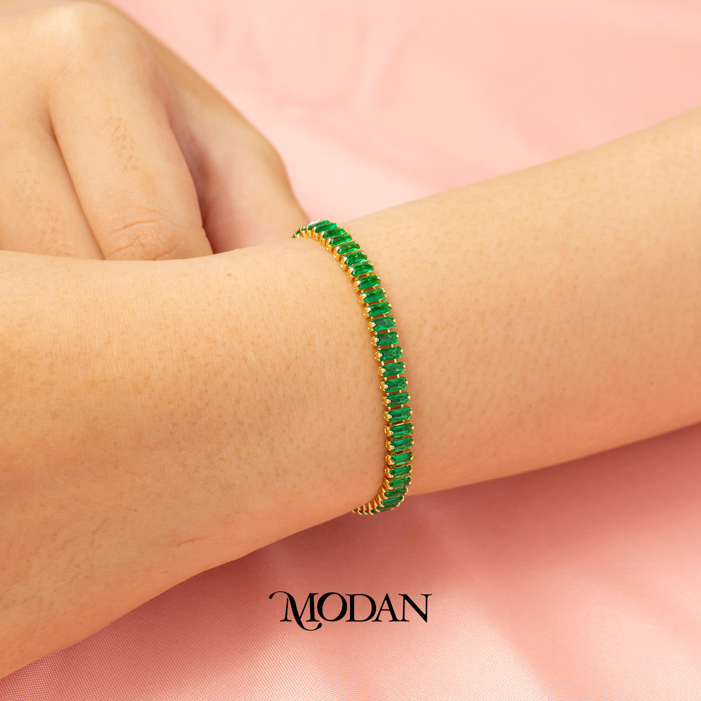 (5mm) Colorful Simple Ribbed Baguette Zirconia Tennis Adjustable Bracelet Gelang Serut Hypoallergenic Gold Filled