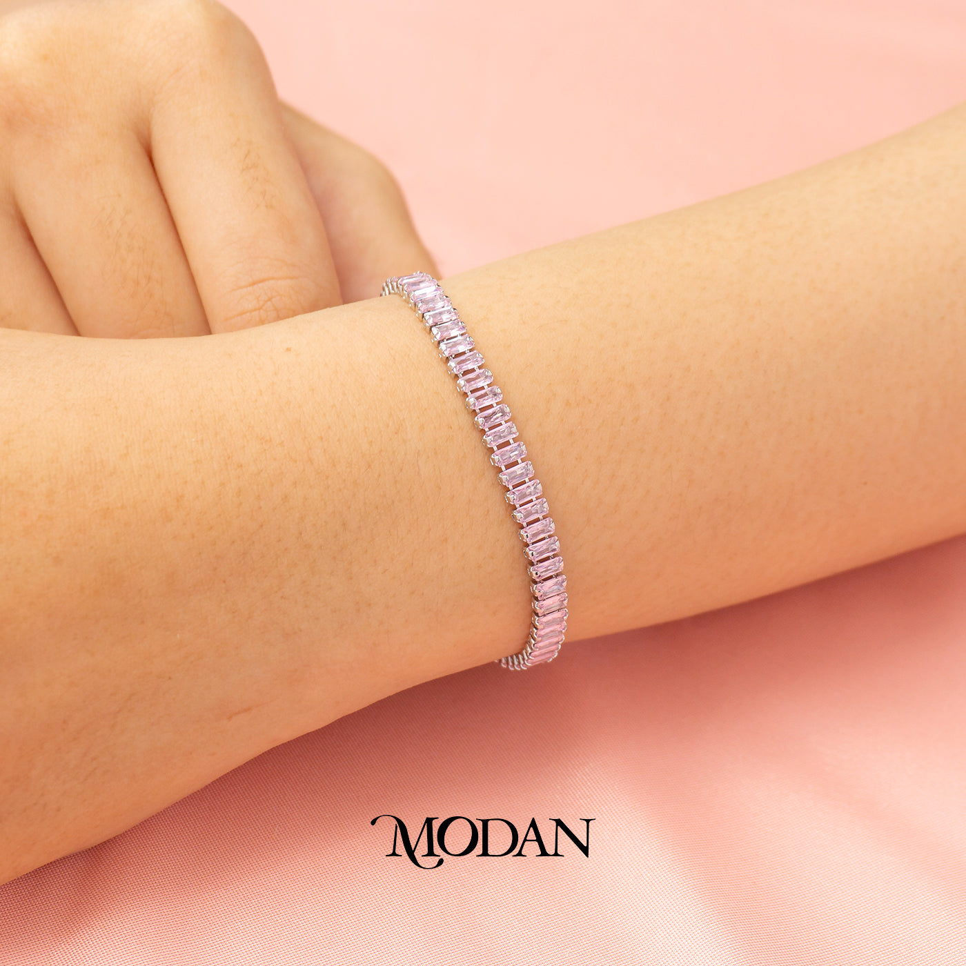 (5mm) Colorful Simple Ribbed Baguette Zirconia Tennis Adjustable Bracelet Gelang Serut Hypoallergenic Gold Filled