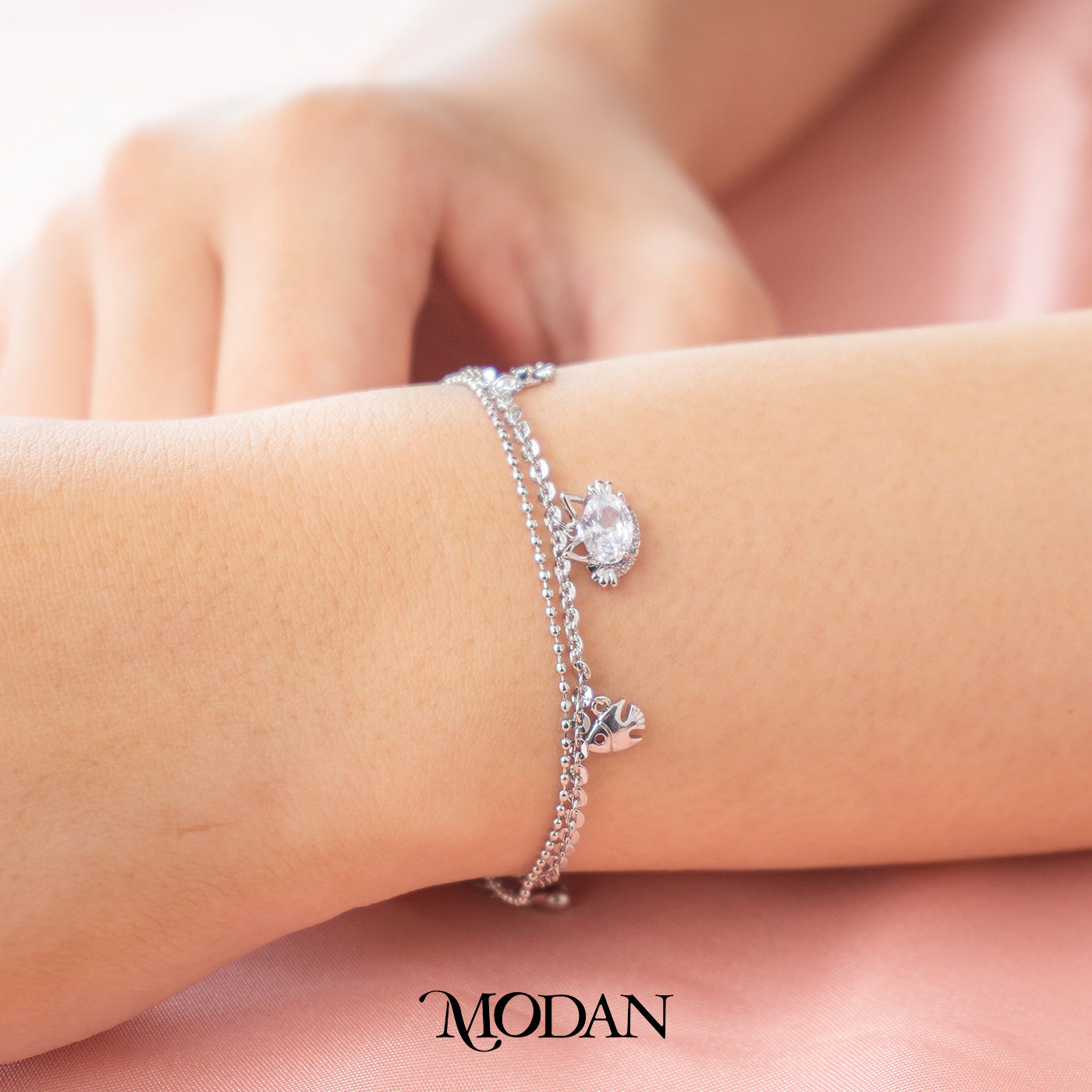 Minimalist Kitty Cat Fish Charm Double Layer Bracelet Gelang Minimalis Hypoallergenic Gold Filled