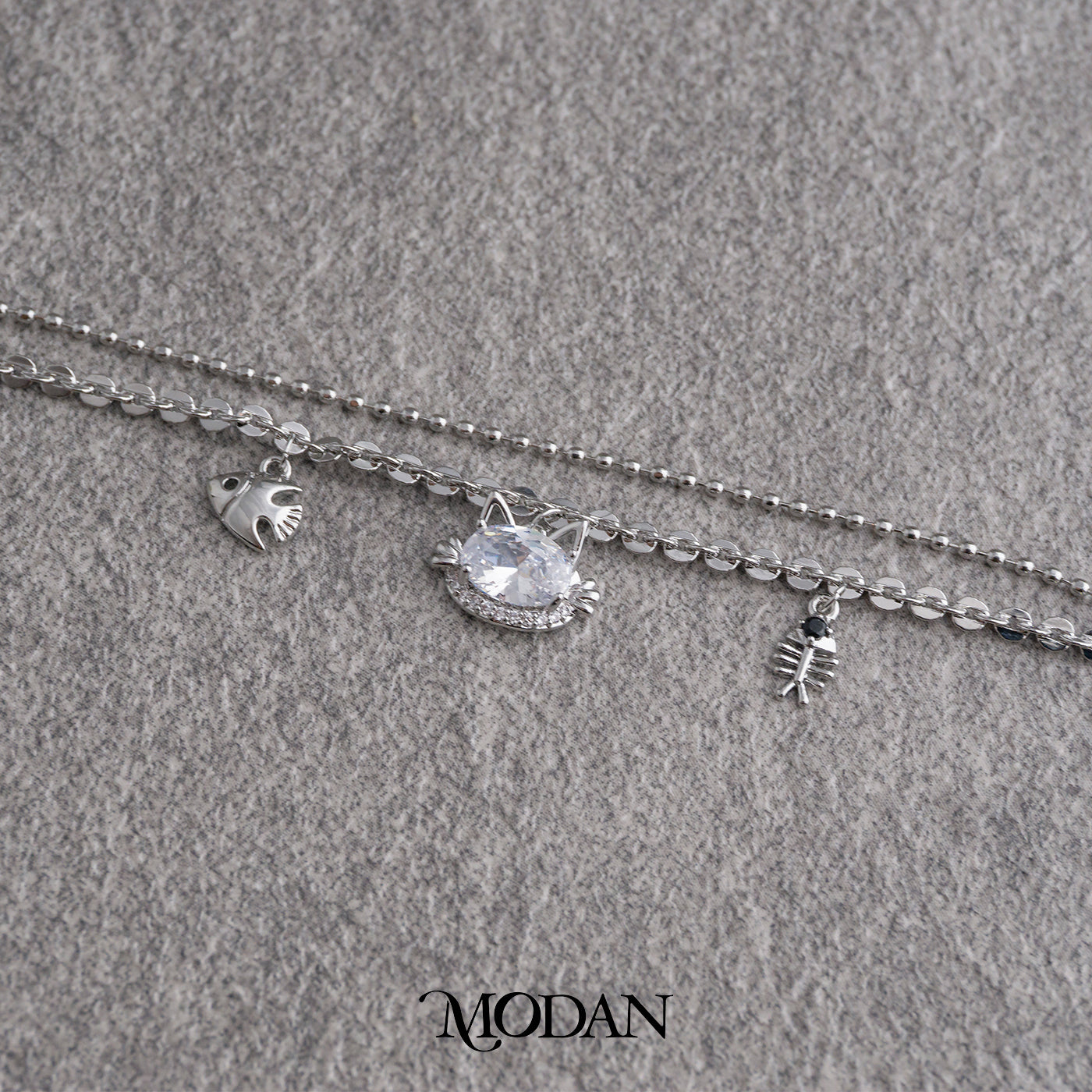 Minimalist Kitty Cat Fish Charm Double Layer Bracelet Gelang Minimalis Hypoallergenic Gold Filled