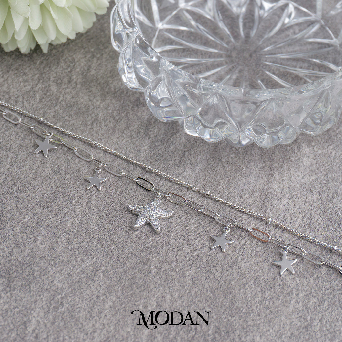 (16cm) Sparkling Starfish Beach Double Layer Bracelet Gelang Minimalis Hypoallergenic Gold Filled