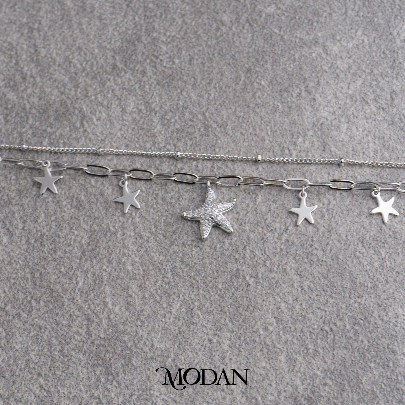 (16cm) Sparkling Starfish Beach Double Layer Bracelet Gelang Minimalis Hypoallergenic Gold Filled