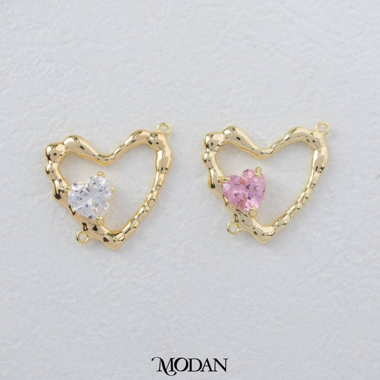 Open Back Love Heart With Pink/Clear Zirconia DIY Connector Liontin Bandul Kalung Hati Hypoallergenic Gold Filled