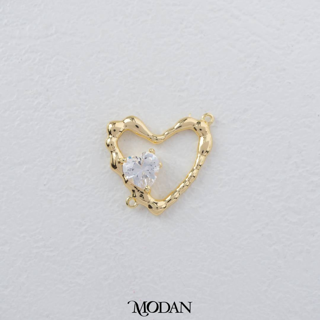 Open Back Love Heart With Pink/Clear Zirconia DIY Connector Liontin Bandul Kalung Hati Hypoallergenic Gold Filled