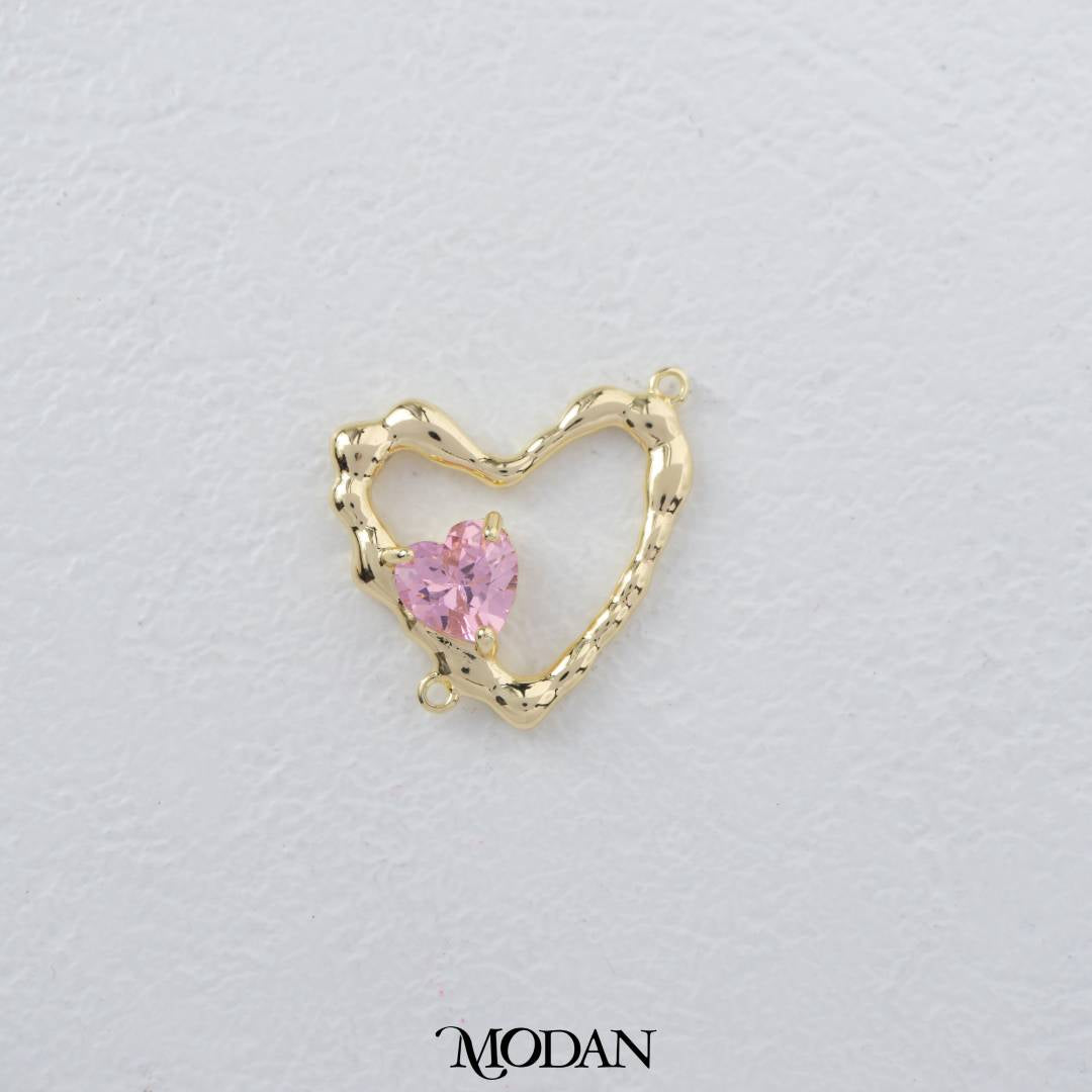 Open Back Love Heart With Pink/Clear Zirconia DIY Connector Liontin Bandul Kalung Hati Hypoallergenic Gold Filled