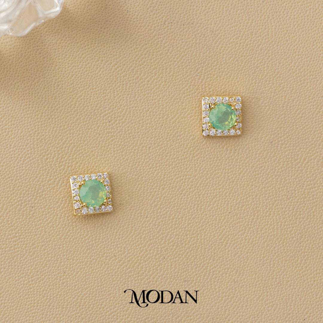 Colorful Mini Square Stud Earrings Anting Tusuk Mata Satu Biduri Bulan Warna - Warni Hypoallergenic Gold Plated