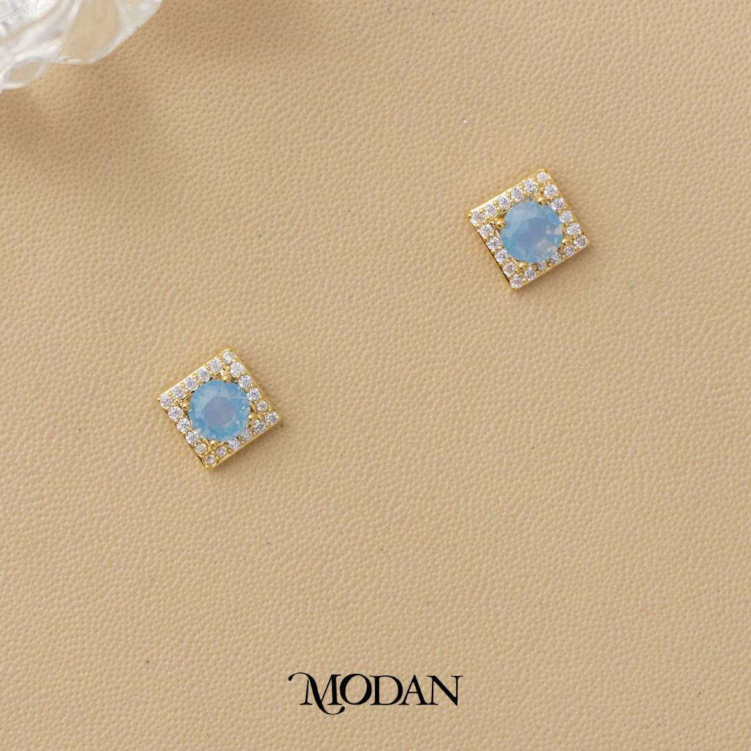 Colorful Mini Square Stud Earrings Anting Tusuk Mata Satu Biduri Bulan Warna - Warni Hypoallergenic Gold Plated