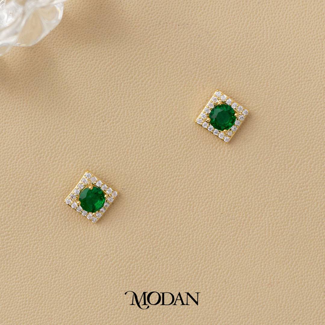Colorful Mini Square Stud Earrings Anting Tusuk Mata Satu Biduri Bulan Warna - Warni Hypoallergenic Gold Plated