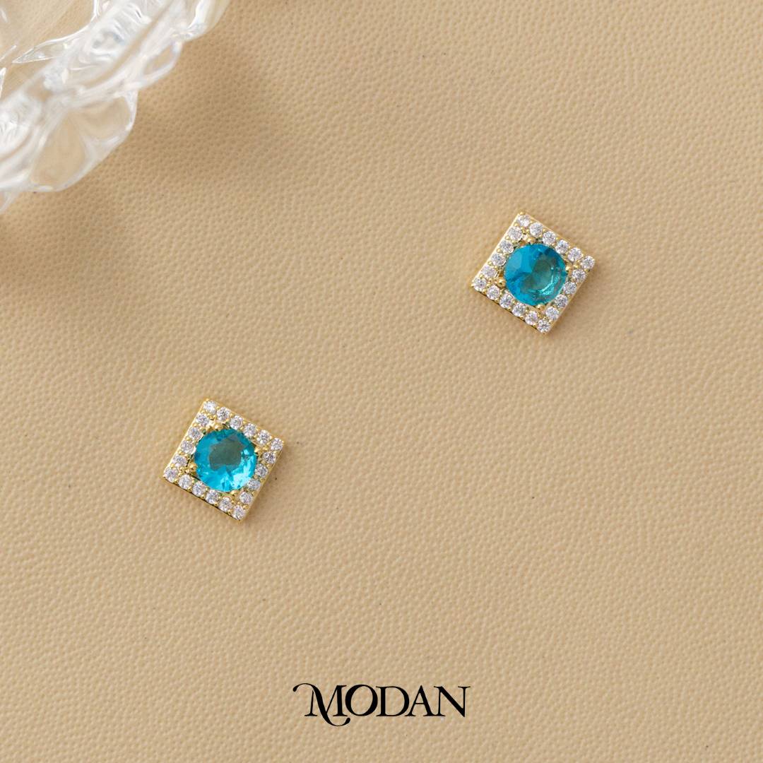 Colorful Mini Square Stud Earrings Anting Tusuk Mata Satu Biduri Bulan Warna - Warni Hypoallergenic Gold Plated