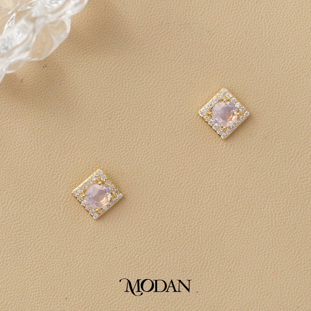 Colorful Mini Square Stud Earrings Anting Tusuk Mata Satu Biduri Bulan Warna - Warni Hypoallergenic Gold Plated