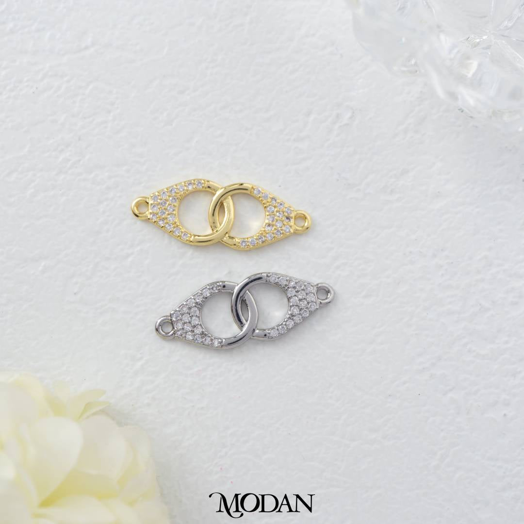 Micro Paved Straigh Interlocking Handcuff DIY Connector Liontin Bentuk Bulat Berlian Pasir Hypoallergenic Gold Filled