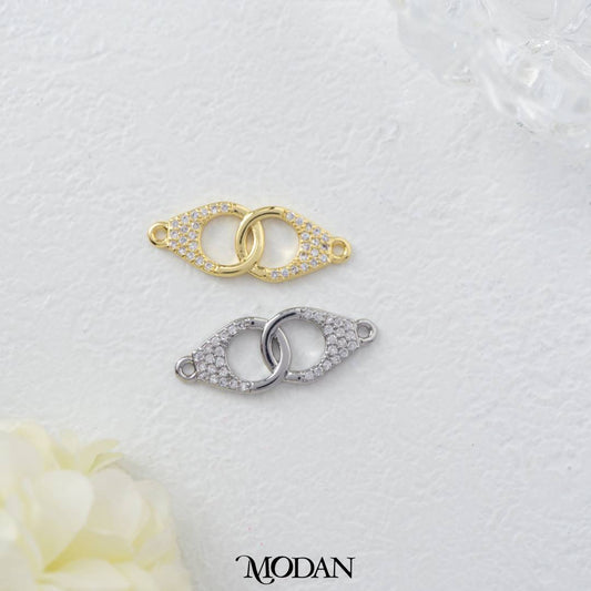 Micro Paved Straigh Interlocking Handcuff DIY Connector Liontin Bentuk Bulat Berlian Pasir Hypoallergenic Gold Filled