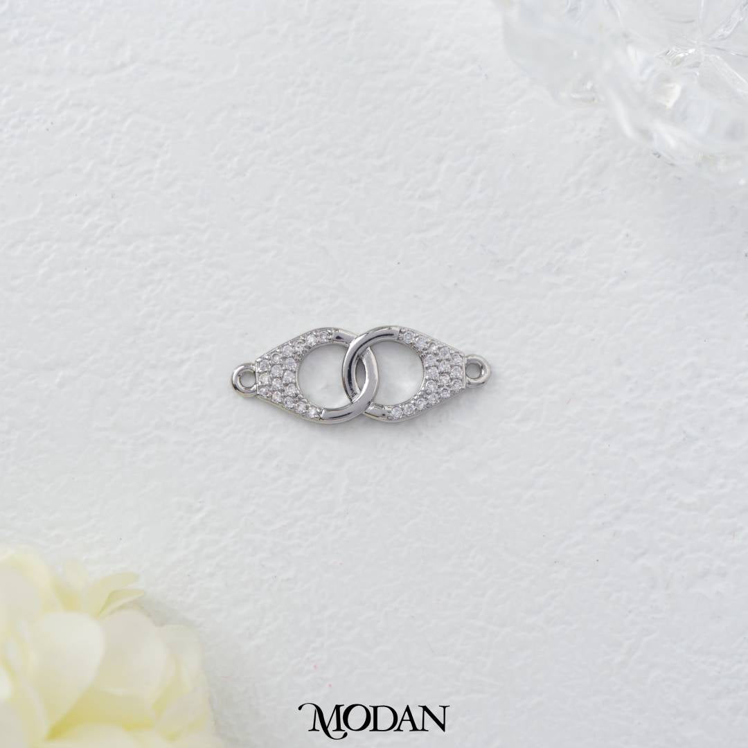 Micro Paved Straigh Interlocking Handcuff DIY Connector Liontin Bentuk Bulat Berlian Pasir Hypoallergenic Gold Filled