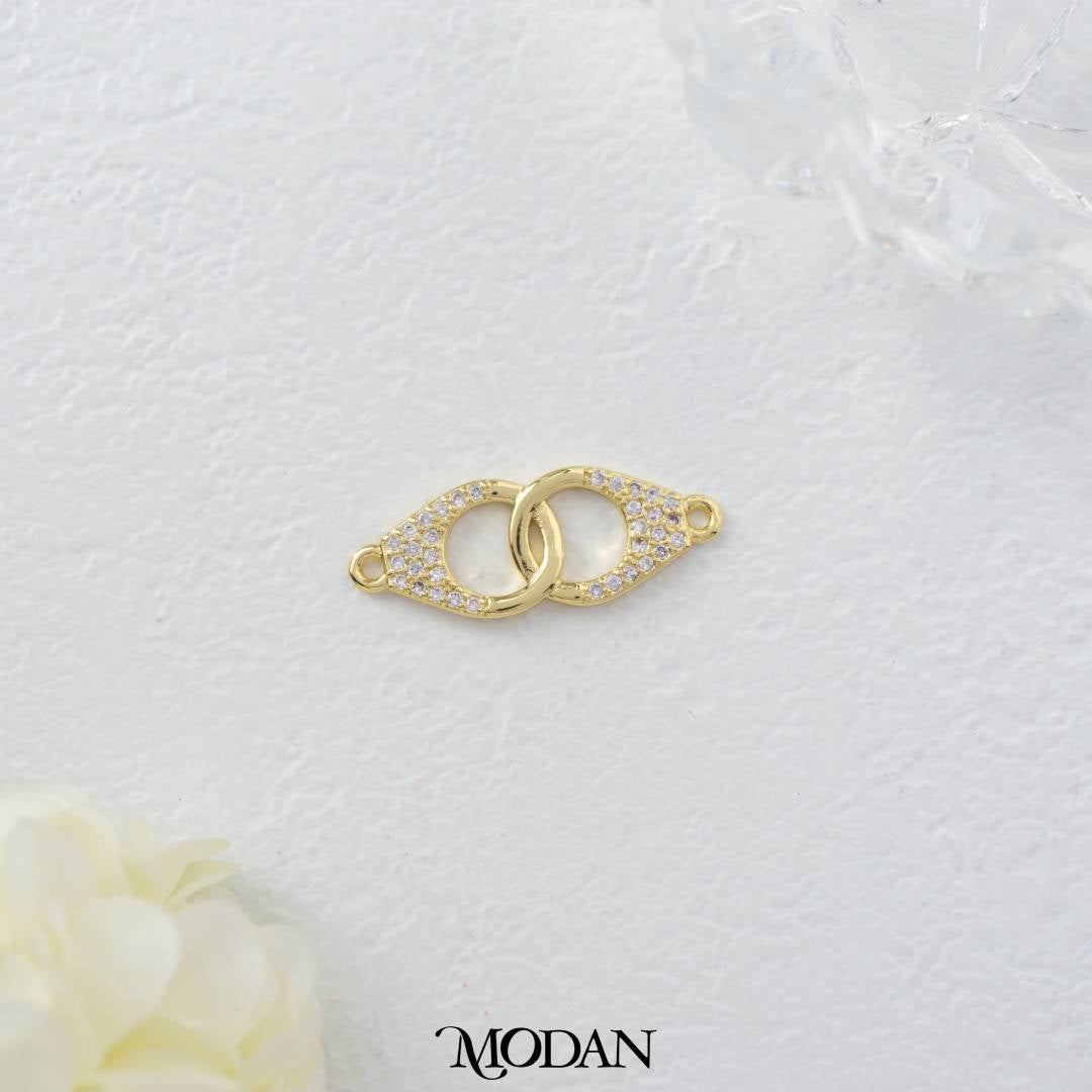 Micro Paved Straigh Interlocking Handcuff DIY Connector Liontin Bentuk Bulat Berlian Pasir Hypoallergenic Gold Filled