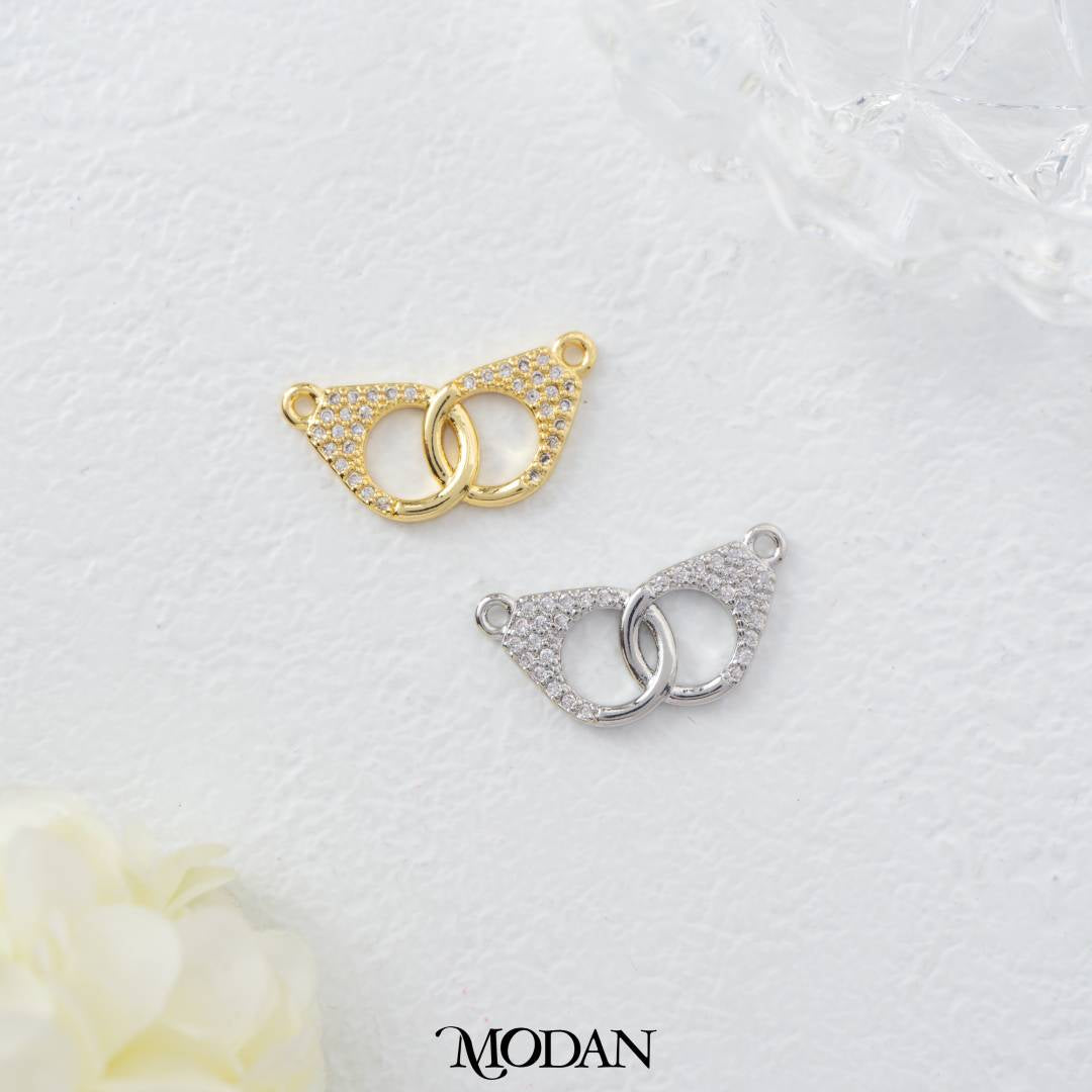 Micro Paved Curved Interlocking Handcuff DIY Connector Liontin Bulat Berlian Pasir Hypoallergenic Gold Filled