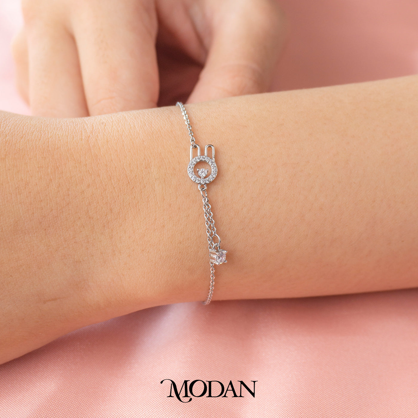 (15.5cm) Cute Silver Rabbit Bunny Dangle Bracelet Gelang Minimalis Hypoallergenic Gold Filled