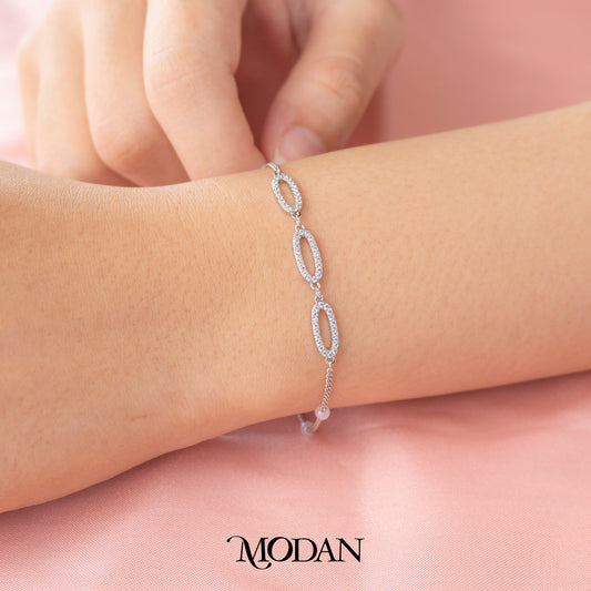 (16cm) Sparkling Oval Paperclip Link Chain Bracelet Gelang Minimalis Hypoallergenic Gold Filled