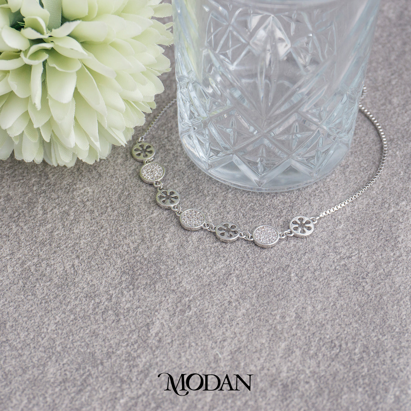 Silver Round Circle Flower Minimalist Adjustable Bracelet Gelang Minimalis Hypoallergenic Gold Filled