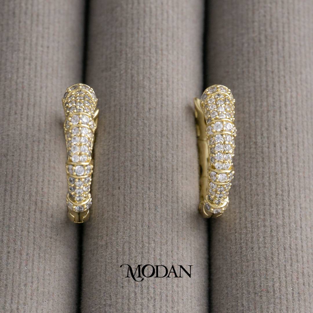 Sparkling Tube Wide Hoop Earrings Anting Bulat Tebal Hypoallergenic Gold Plated